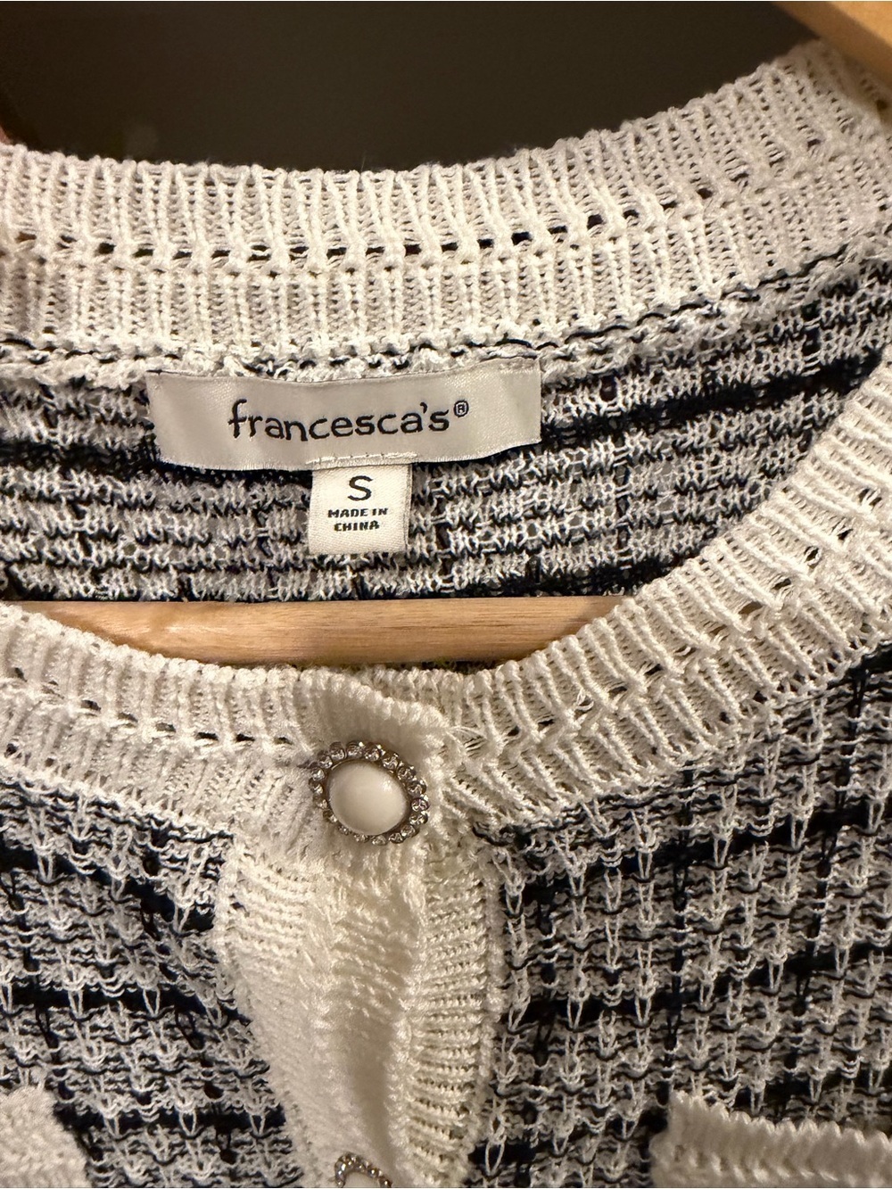 Francesca's Black & Cream Tweed Knit Cardigan - Picture 3 of 4